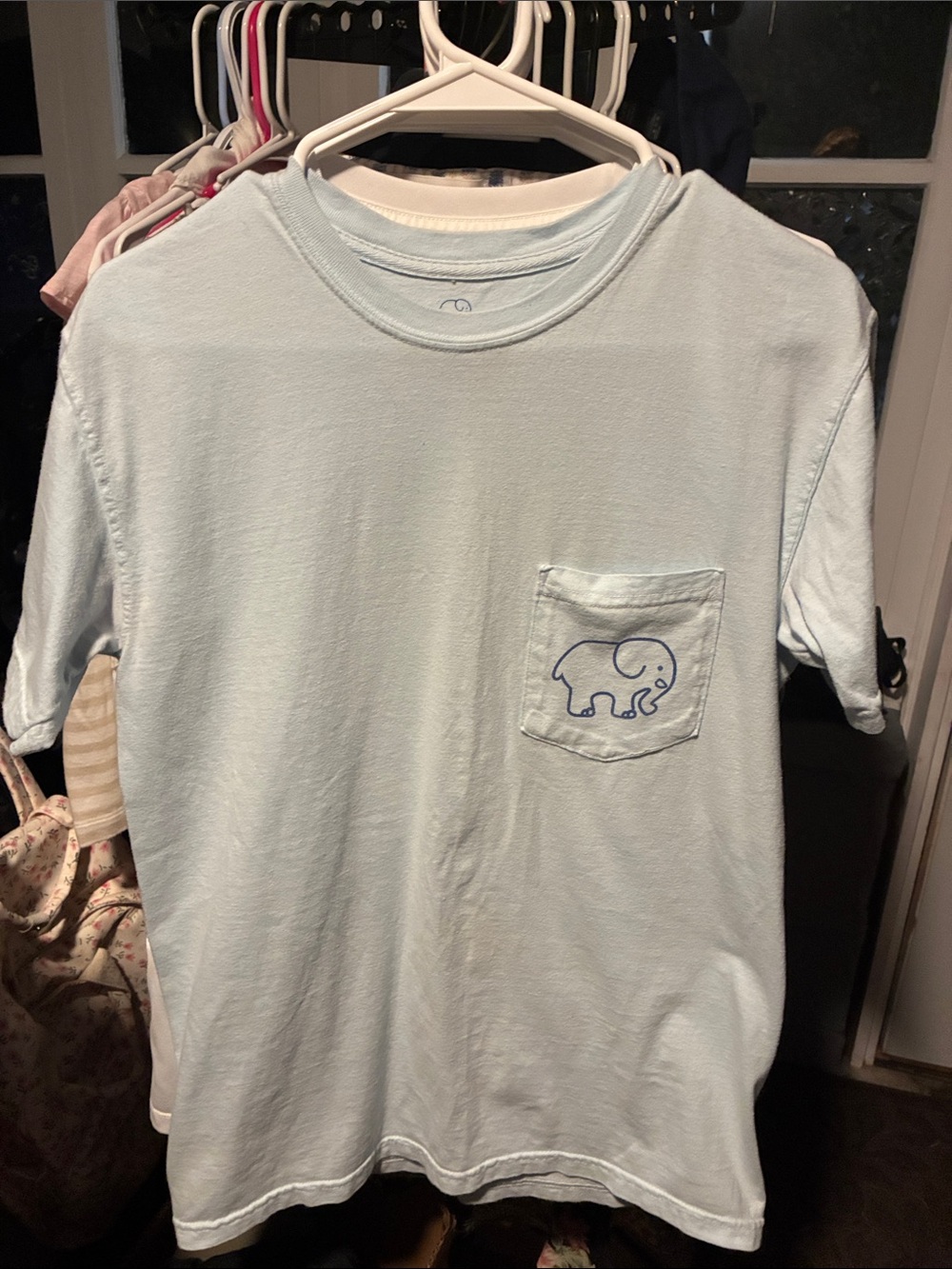 ivory ella Light Blue Short Sleeve Pocket Tee with Elephant